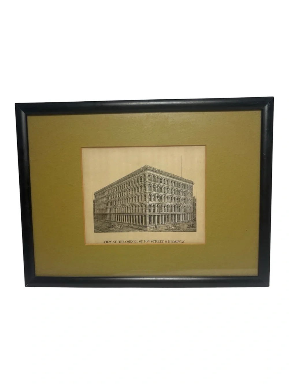 Vintage NYC Print Classic Black Frame with Olive Mat 10th St & Broadway MS7